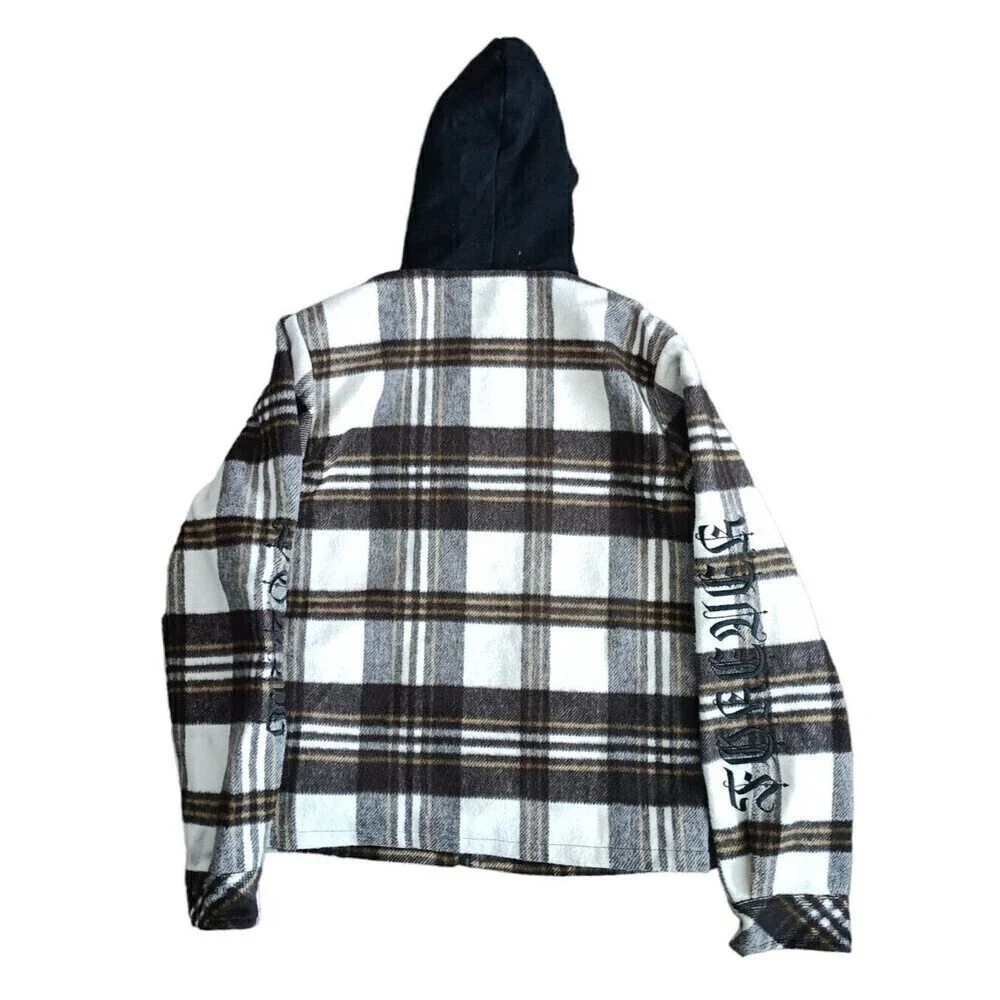 Haus Of Jr Plaid Flannel Jacket Kids Size 14 Brown Hooded Long Sleeve
